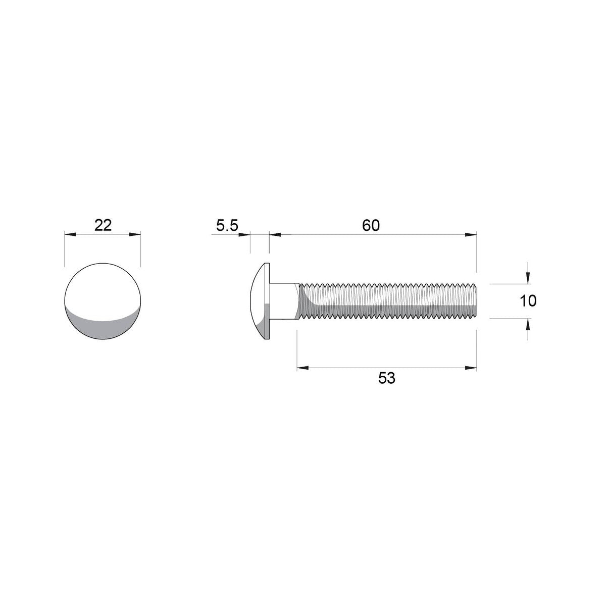 Zenith M10 x 60mm Stainless Steel 304 Cup Head Bolt and Nut