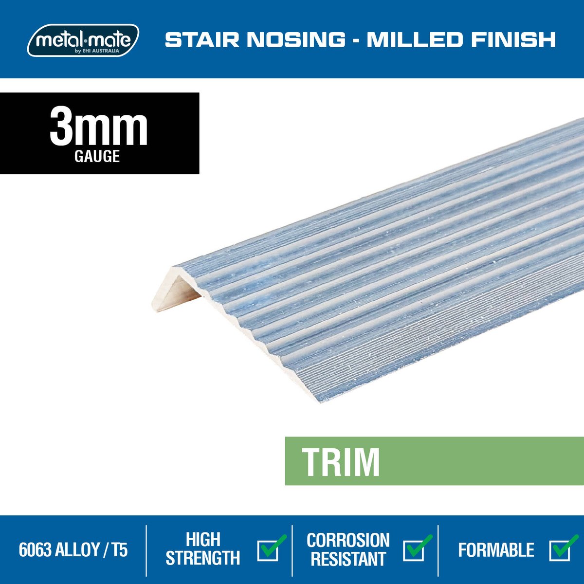 Metal Mate Aluminium Stair Nosing 43mm x 23mm Lightweight Slip Resistant - SuperSaverAU - view 2