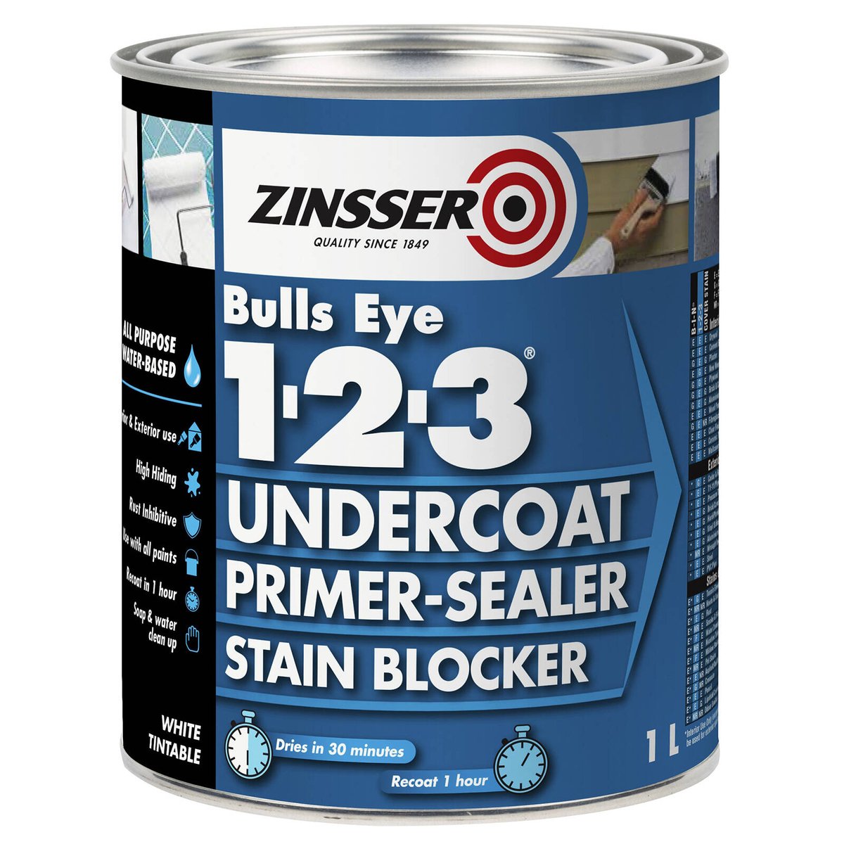 Zinsser Bulls Eye 1-2-3 Primer Sealer Stain Blocker 1L White - SuperSaverAU - view 1