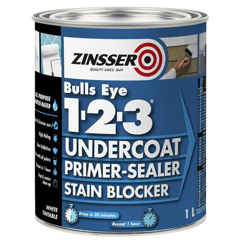 Zinsser Bulls Eye 1-2-3 Primer Sealer Stain Blocker 1L White - SuperSaverAU - view 1