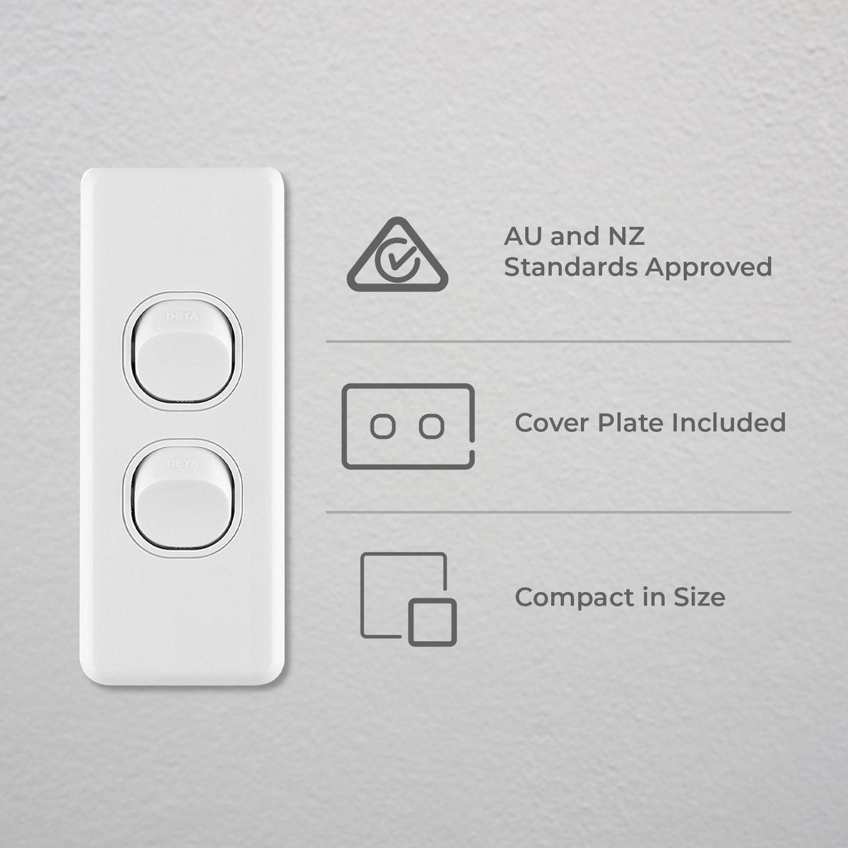 Deta Double Architrave Switch - 84mm Polycarbonate - Easy Fit - SuperSaverAU - view 2