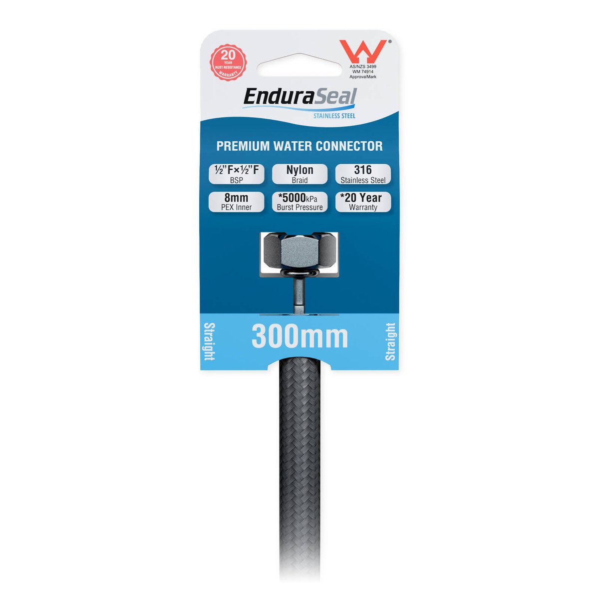 Enduraseal 300mm Silver Flexible Braided Water Connector - Durable - 1/2" BSP Fittings - SuperSaverAU - view 2