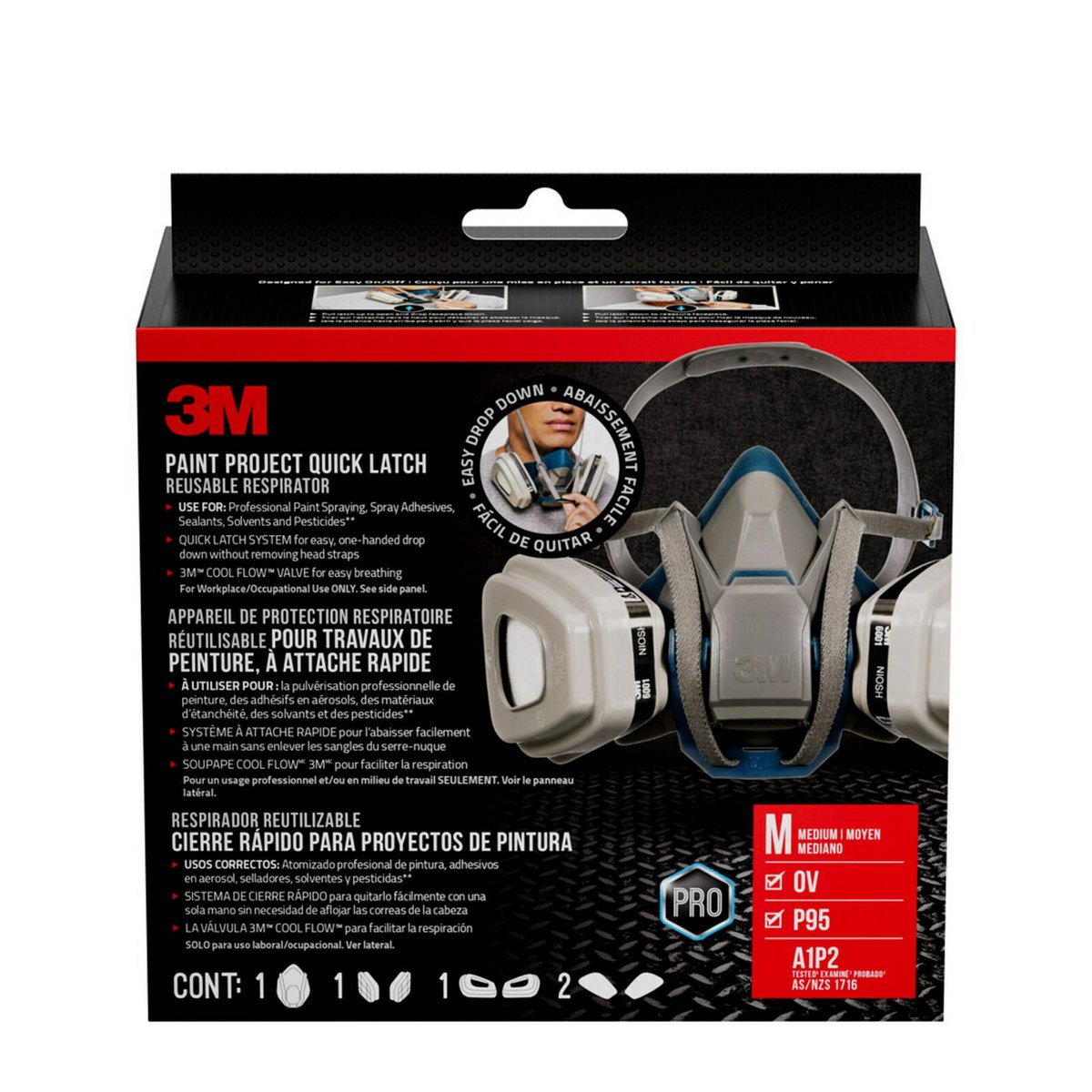 3M Painters Project Quick Latch Respirator Black Cool Flow Valve