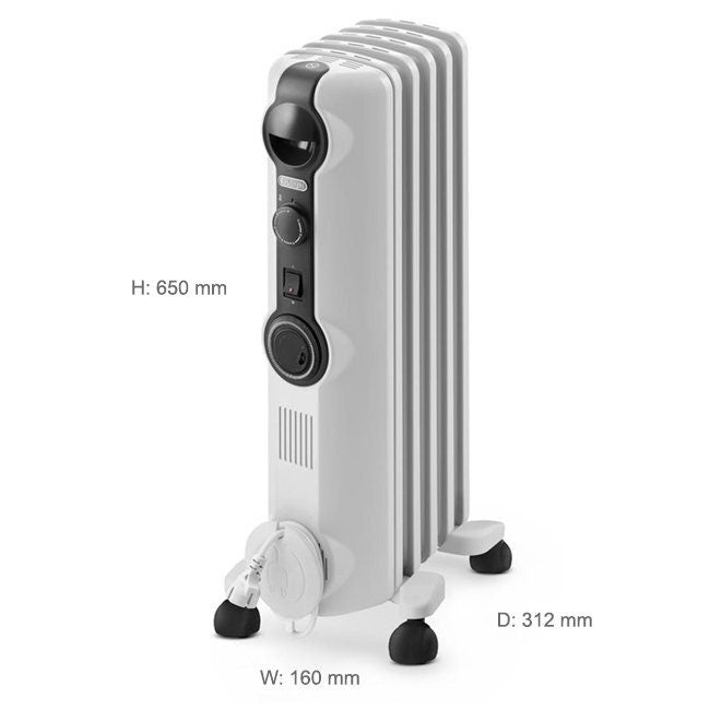 DeLonghi Radia S 1000W Electric Oil Column Heater - White - 24 Hour Timer - Anti-Frost Function - TRRS0510T
