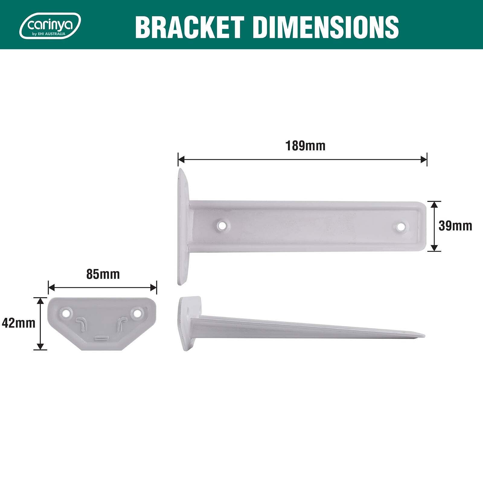 Carinya 189 x 39mm White Powder Coated Steel Floating Shelf Bracket 50kg