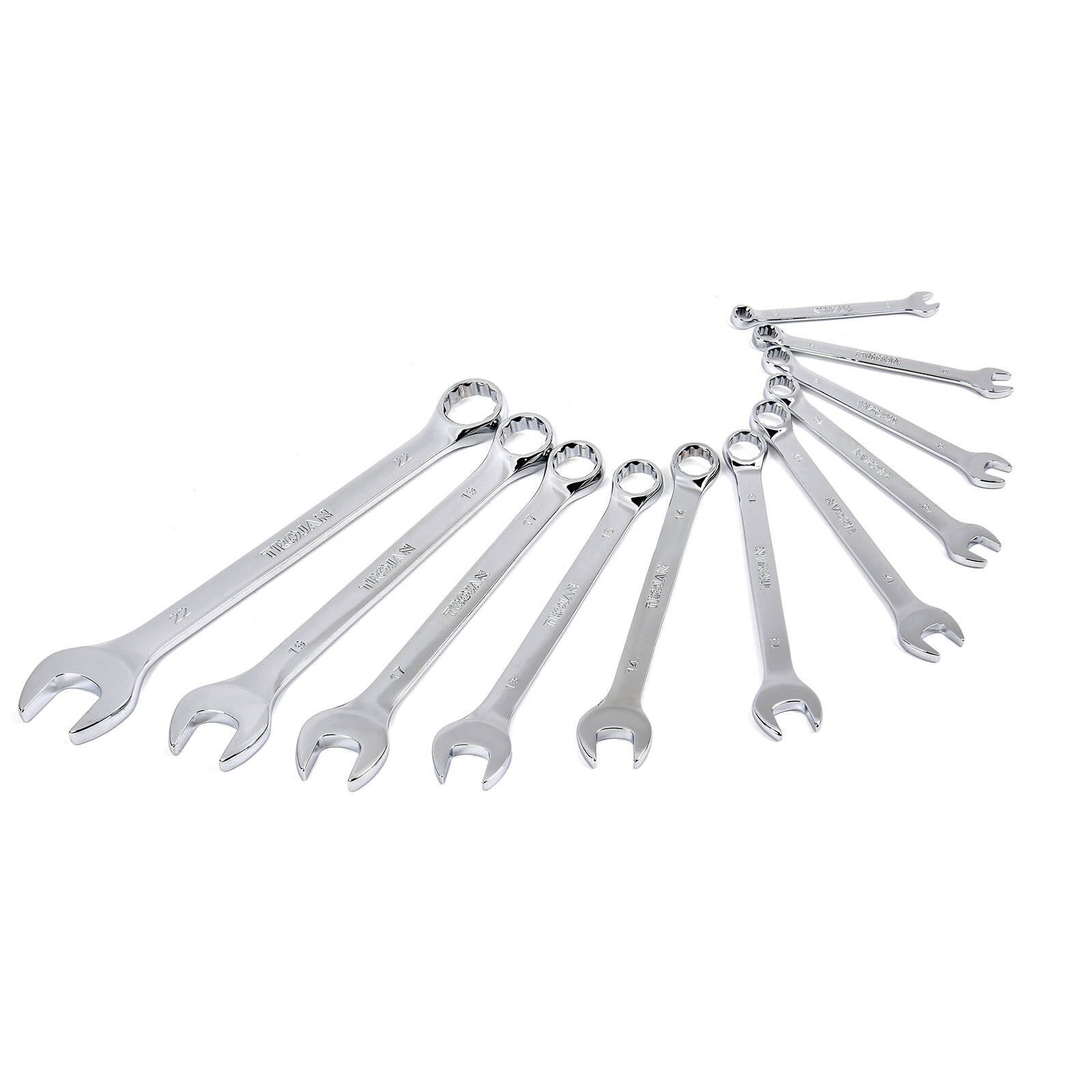 Trojan 11 Piece Metric Combination Spanner Set 6mm-22mm, Chrome Vanadium