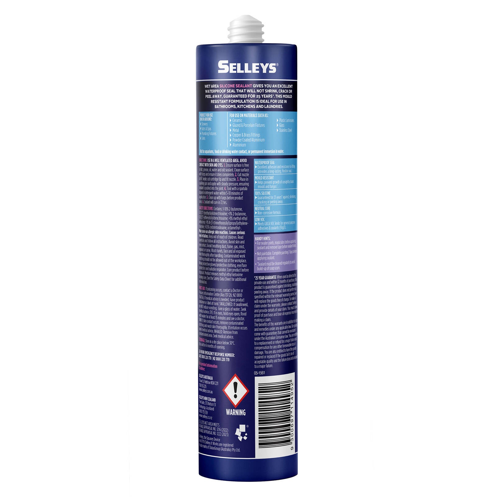 Selleys Wet Area Waterproof Silicone Sealant Clear 300g - Mould Resistant Seal for Bathrooms & Kitchens