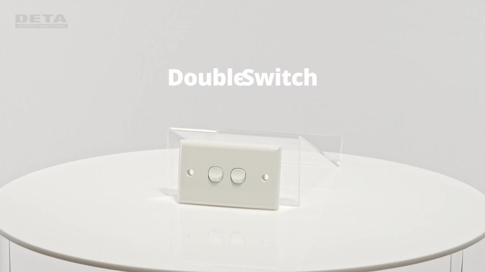 DETA White Solid Plate Double Switch - 2 Gang Polycarbonate 240V