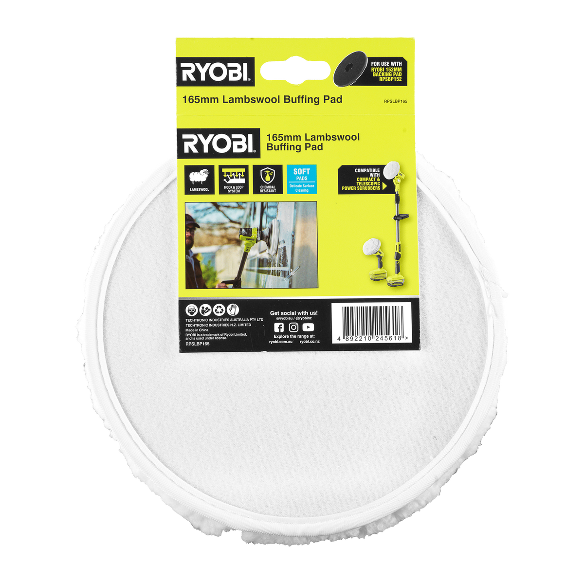 Ryobi 165mm Lambswool Buffing Pad - Soft Fibres - Scratch-Free Polishing - SuperSaverAU - view 3