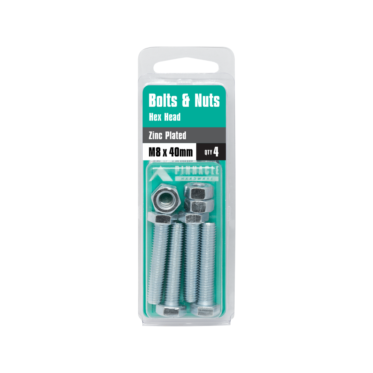 Pinnacle M8 x 40mm Zinc Plated Hex Head Bolts and Nuts 4 Pack - SuperSaverAU - view 3