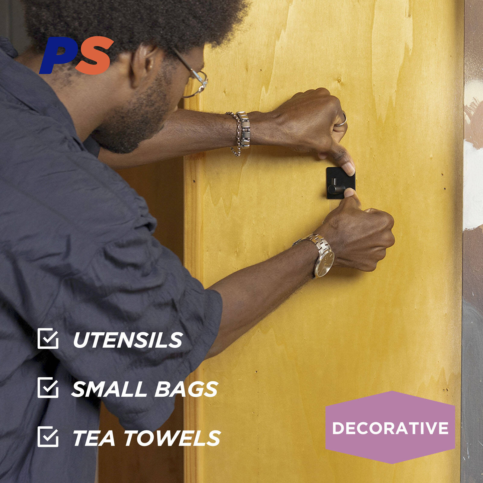 Permastik Matte Black Stainless Steel Deco Wall Hooks - 2 Pack