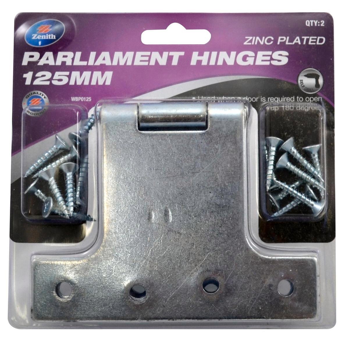 Zenith 125 x 182 x 2mm Zinc Plated Parliament Hinge - 2 Pack