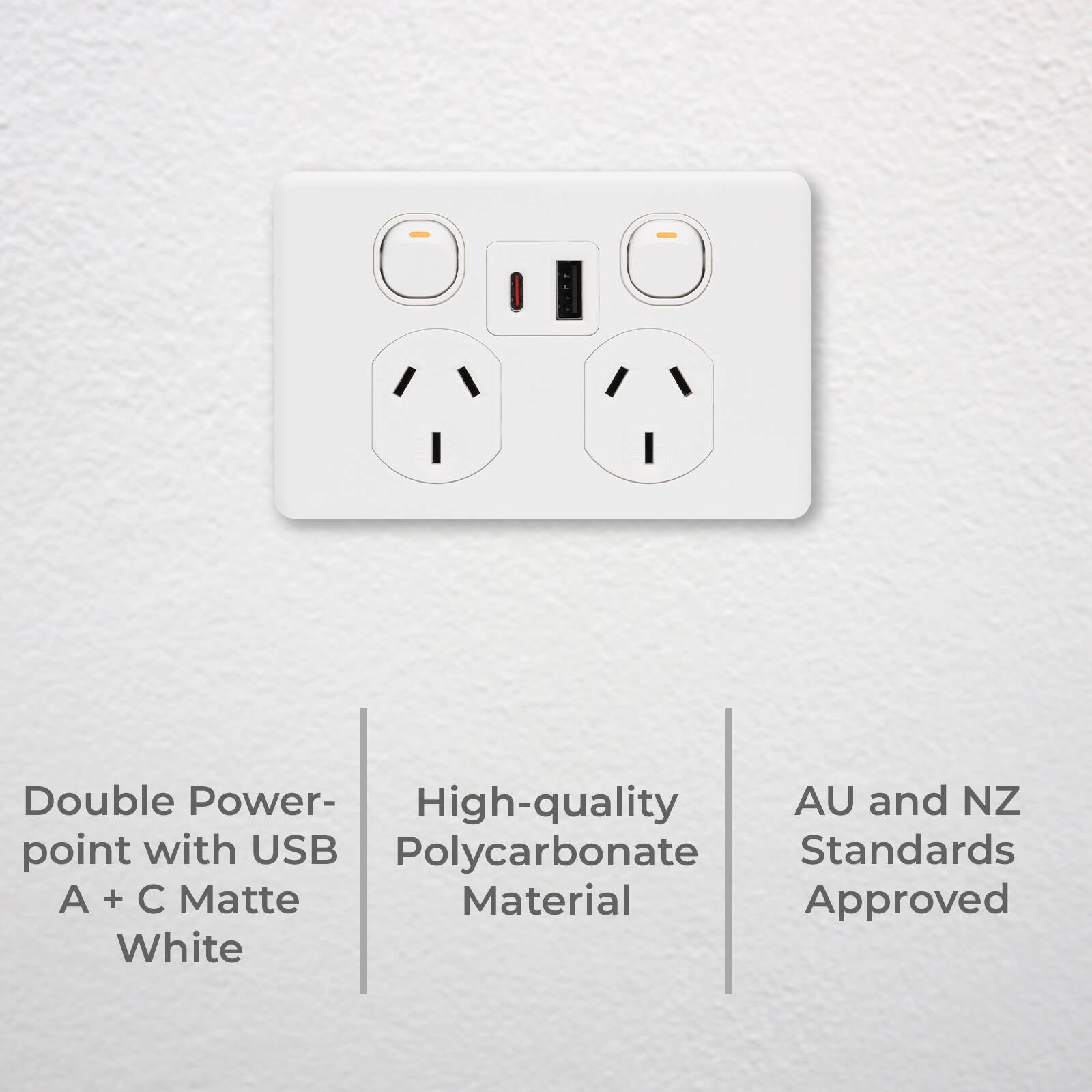 DETA White Matte X6 Double Power Point USB-A + USB-C PD20W Fast Charging 6259CMWH