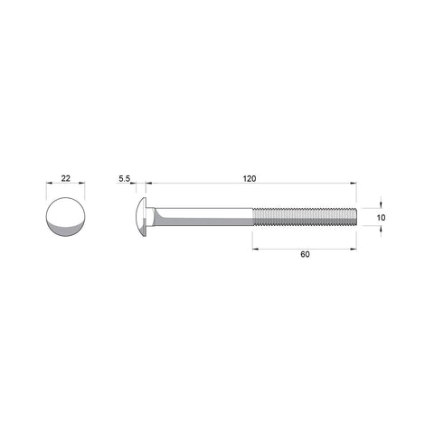 Zenith M10 x 120mm Hot Dipped Galvanised Cup Head Bolt and Nut - 4.6 Grade Steel, Each