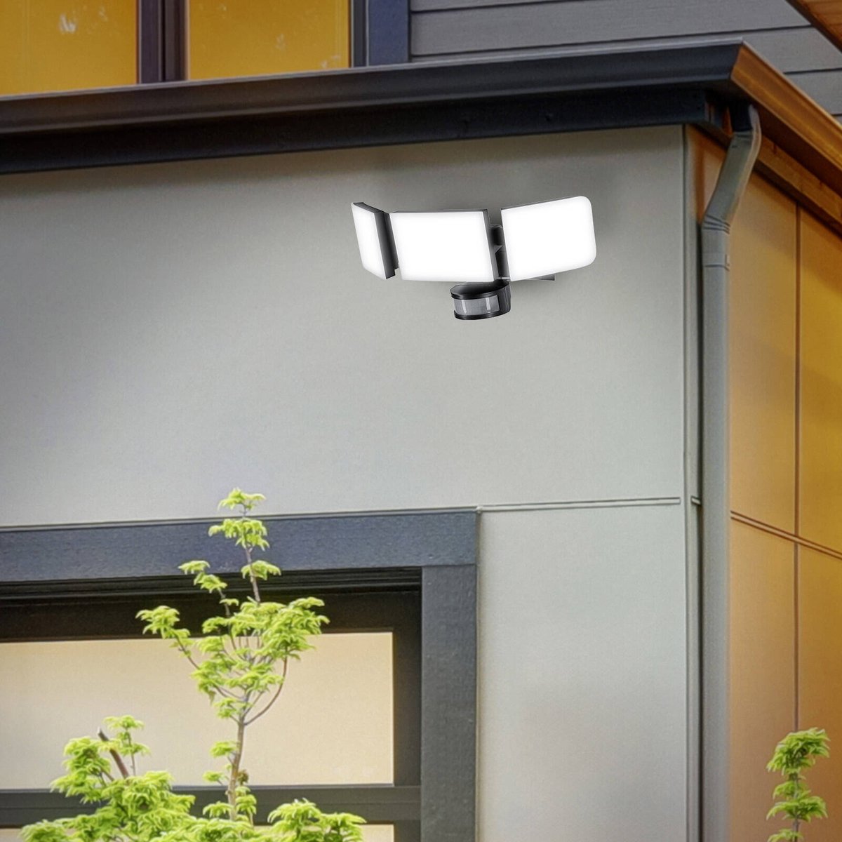 Brilliant Fortress Black LED Triple Security Light 45W Motion Sensor Outdoor 22593/06