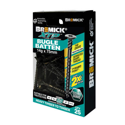 Bremick XTP 14g x 75mm Black T40 Technoguard Bugle Batten Screws - 25 Pack