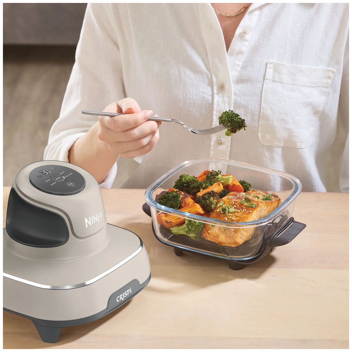 Ninja Crispi 4-in-1 Portable Glass Air Fryer - Stone Grey Finish, Glass Bowl, Compact Size - FN101ST