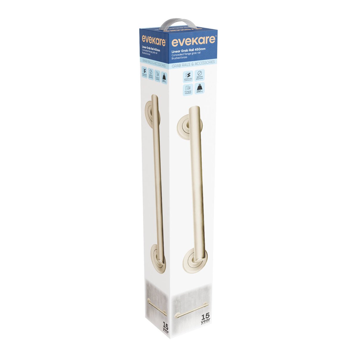 Evekare 450mm Brushed Brass Linear Grab Rail - 250kg Weight Rating - Concealed Flange - SuperSaverAU - view 2
