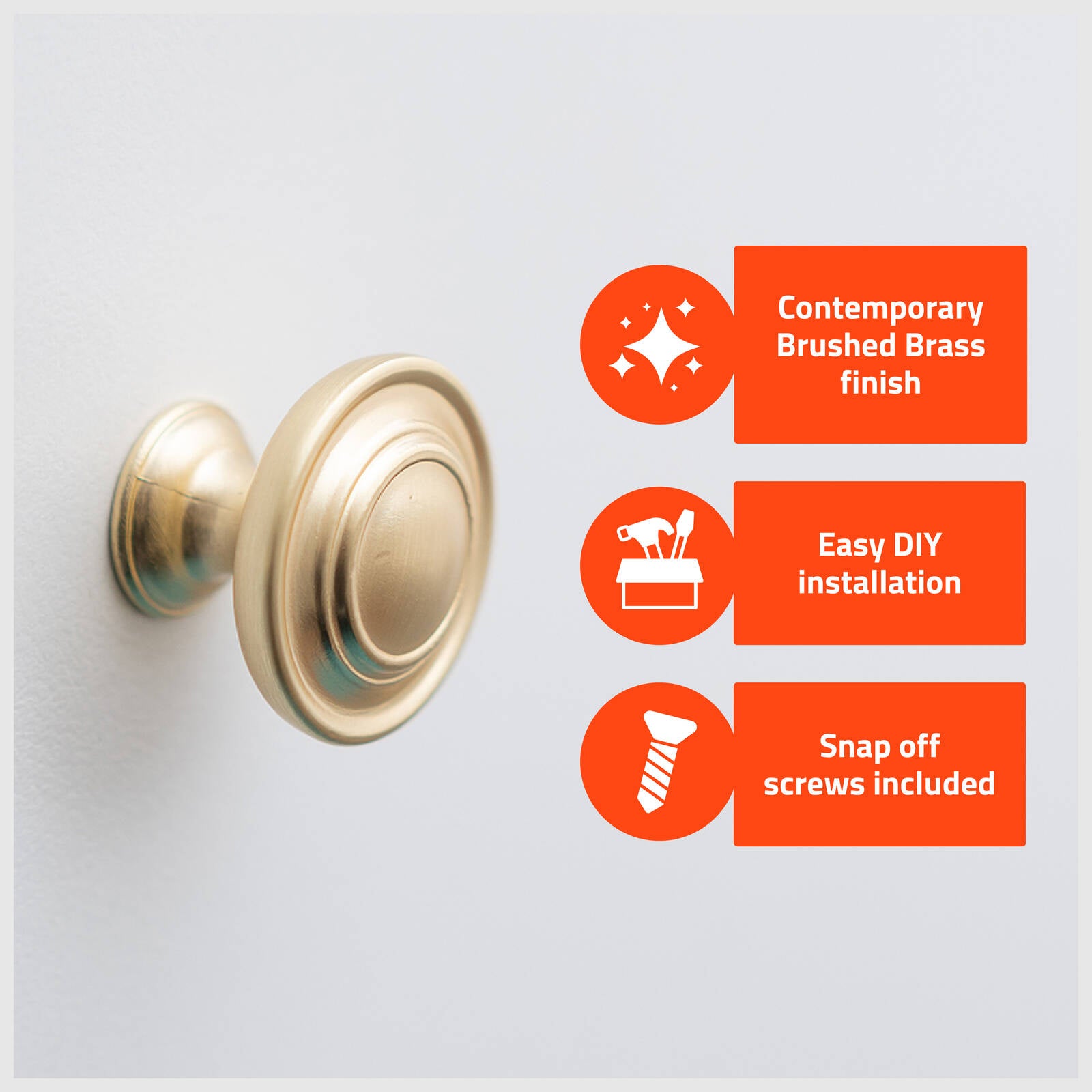 Taskmaster 34mm Brushed Brass Round Cabinet Knobs - 4 Pack, with Screws