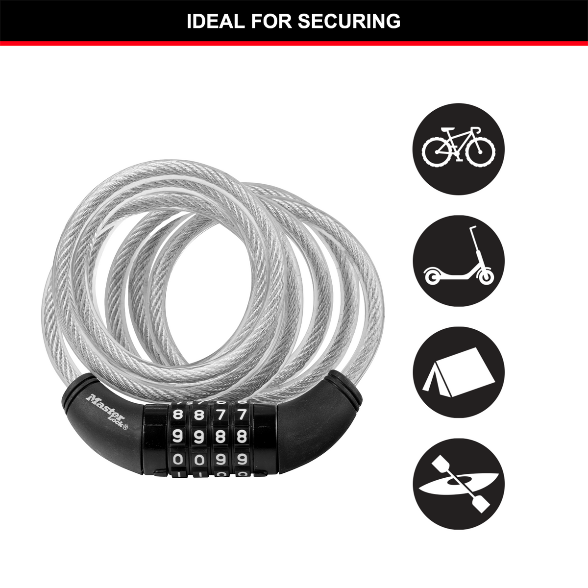 Master Lock 1.8m x 8mm Combination Bike Lock - Braided Steel, Vinyl Coated