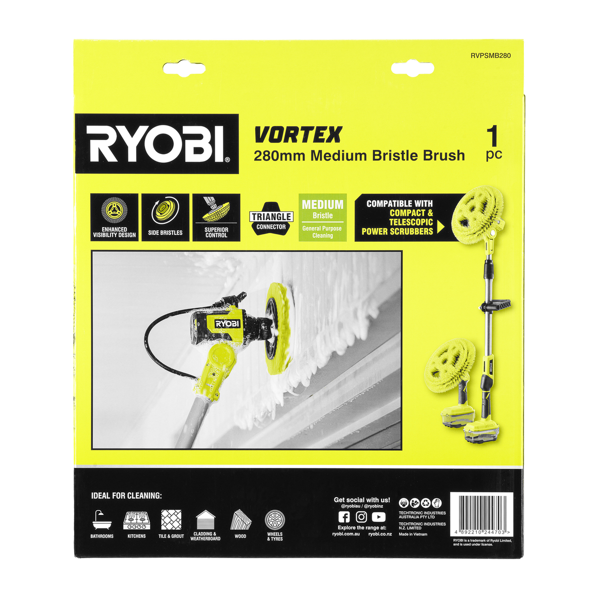 Ryobi Power Scrubber Brush - 280mm Medium Bristle - Effective Stain Removal - SuperSaverAU - view 3
