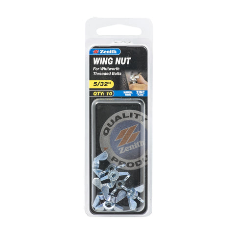 Zenith 5/32" Zinc Plated Wing Nuts - 10 Pack