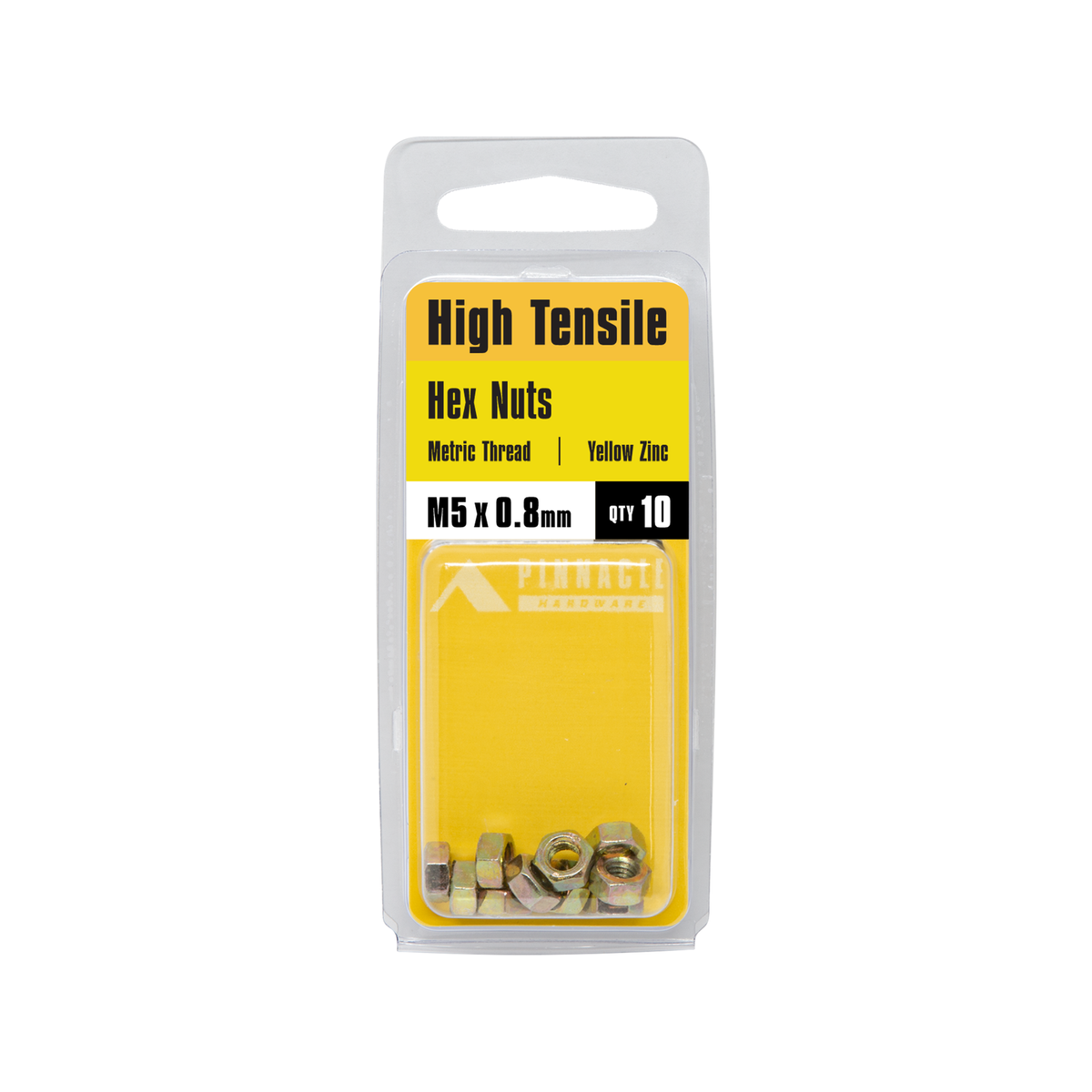 Pinnacle M5 Hi-Tensile Hex Nuts Yellow Zinc 10 Pack