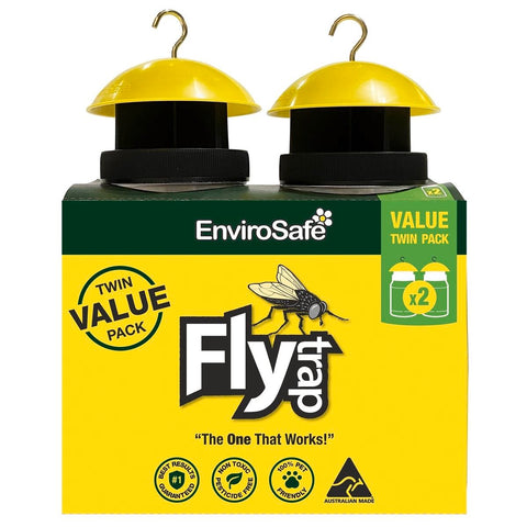 EnviroSafe Fly Trap 2 Pack - Reusable Outdoor Fly Traps, Food-Grade PET