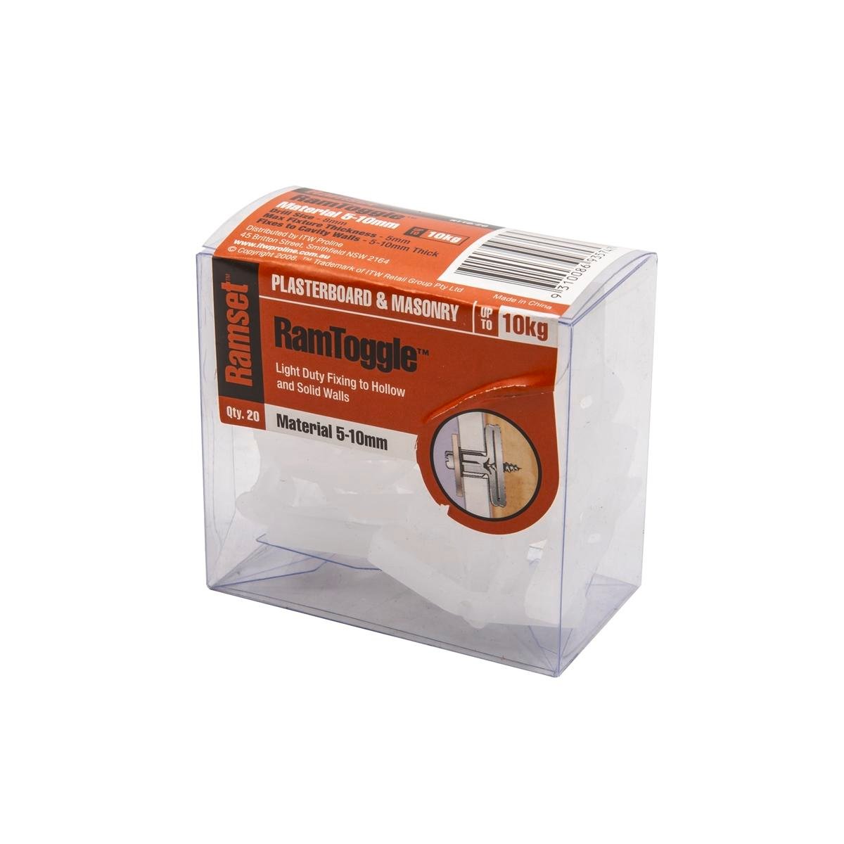 Ramset RamToggle 10mm Plasterboard Cavity Anchor 20 Pack - White Nylon Body