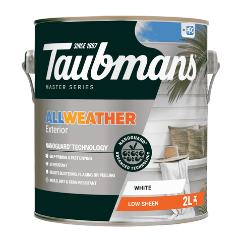 TAUBMANS 2L White Low Sheen Water Based Acrylic All Weather Exterior Paint