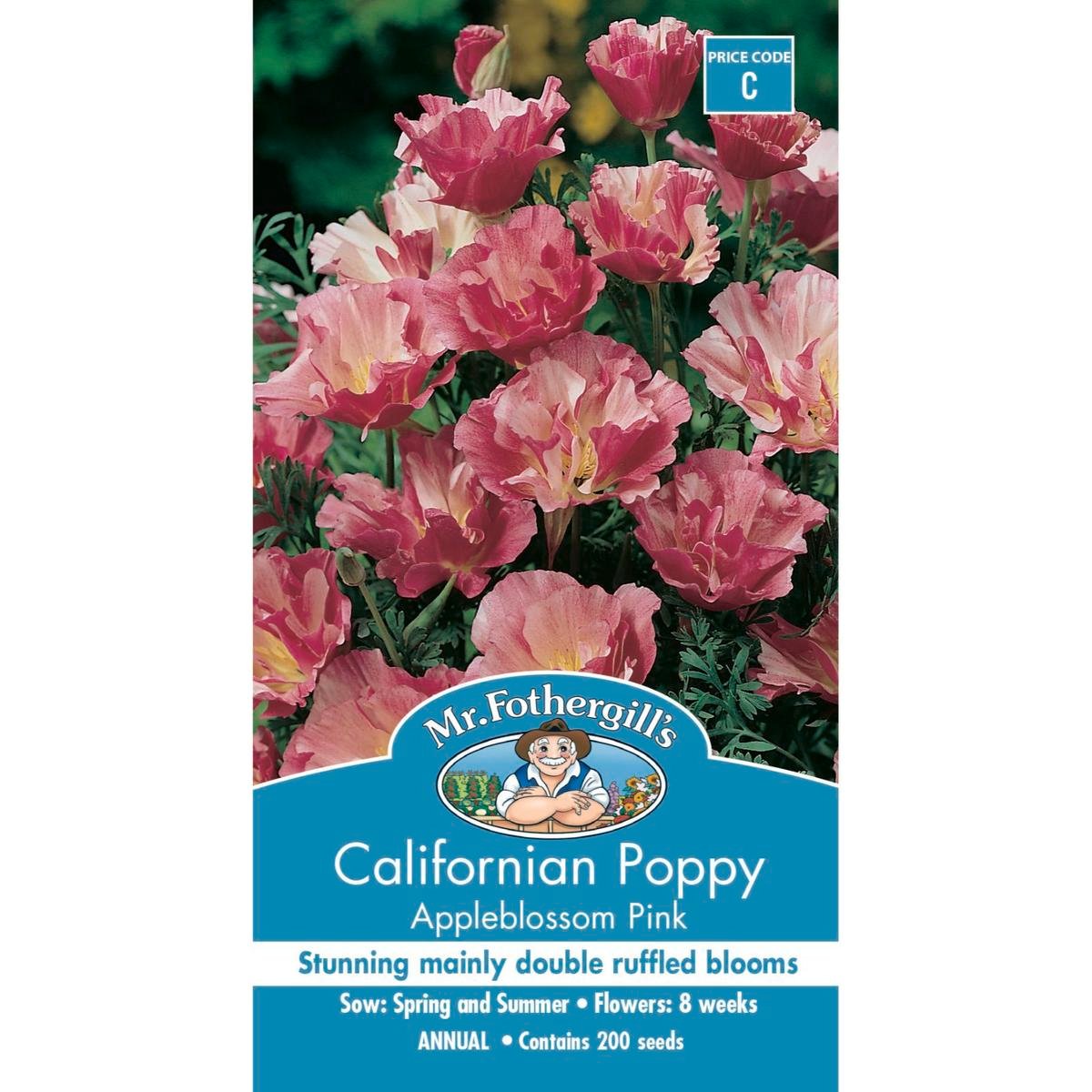 Mr Fothergill S Californian Poppy Appleblossom Pink Seeds - 75mm - Seeds - Quick To Grow - SuperSaverAU - view 1