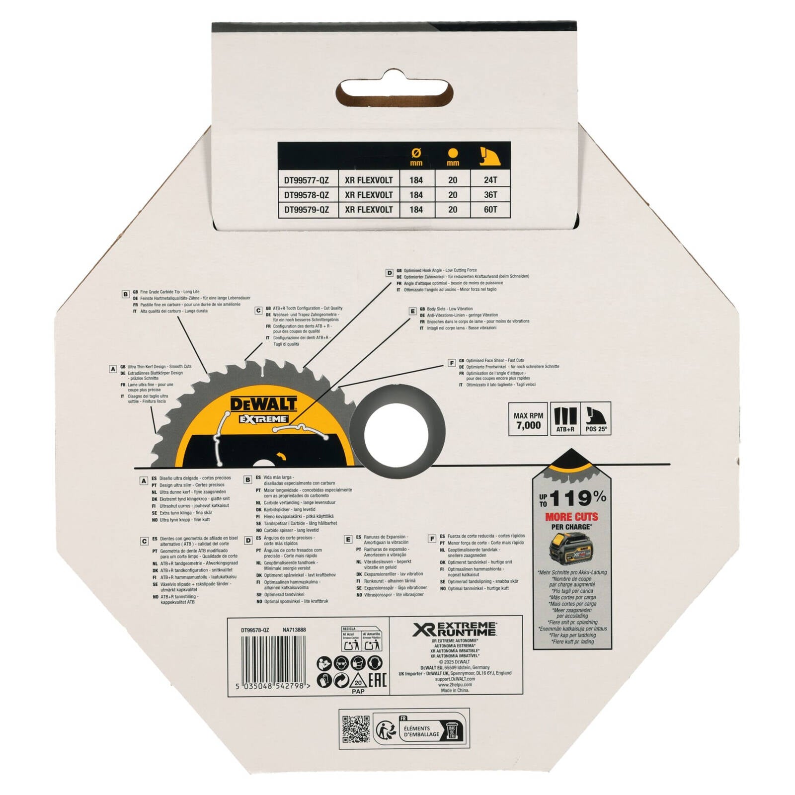 DeWALT 184mm 36T XR Circular Saw Blade for Timber DT99578-QZ