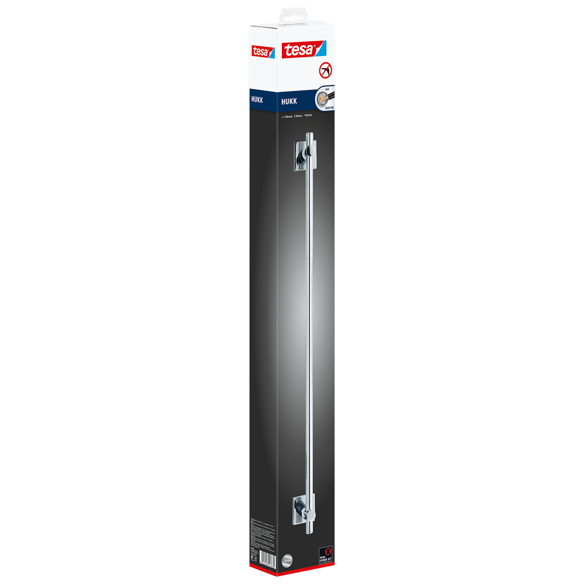 tesa Hukk 700mm Self-Adhesive Chromed Metal Single Bath Towel Rail