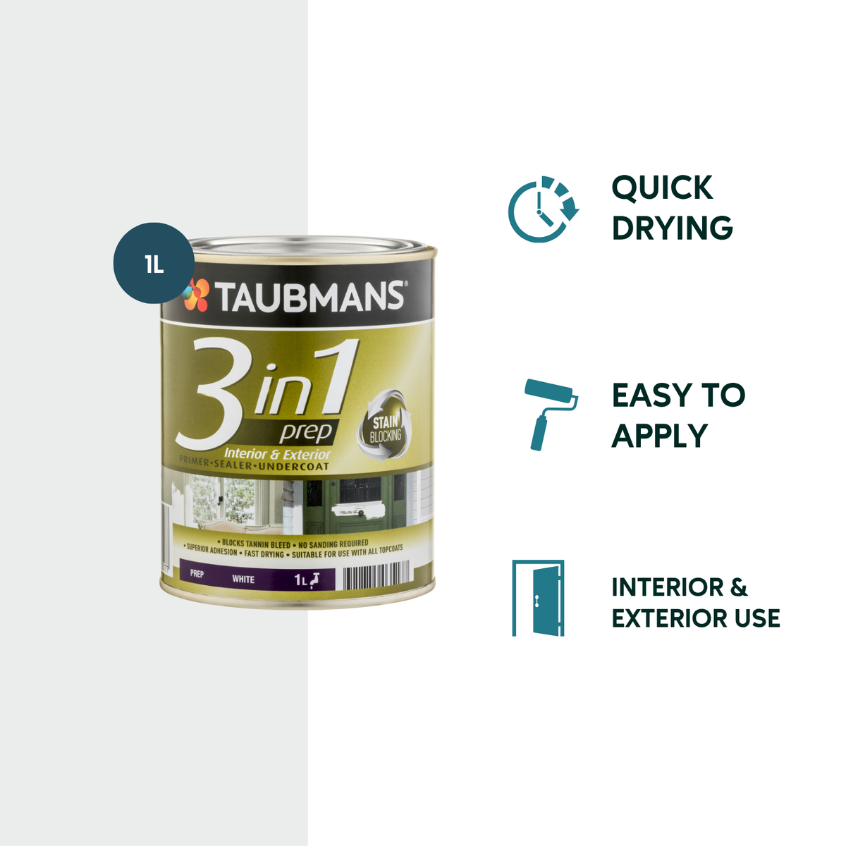 Taubmans 3 in 1 Primer Undercoat Sealer Paint - 1L - White - Fast Drying - SuperSaverAU - view 2