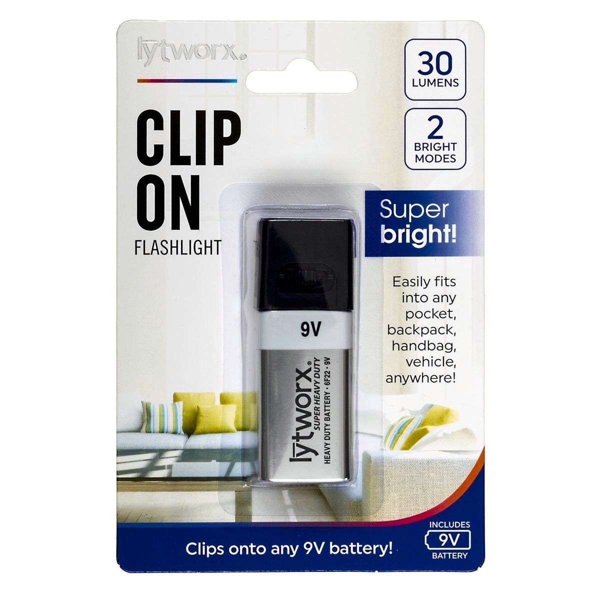 Lytworx 30 Lumen 9V Battery Clip On Flashlight