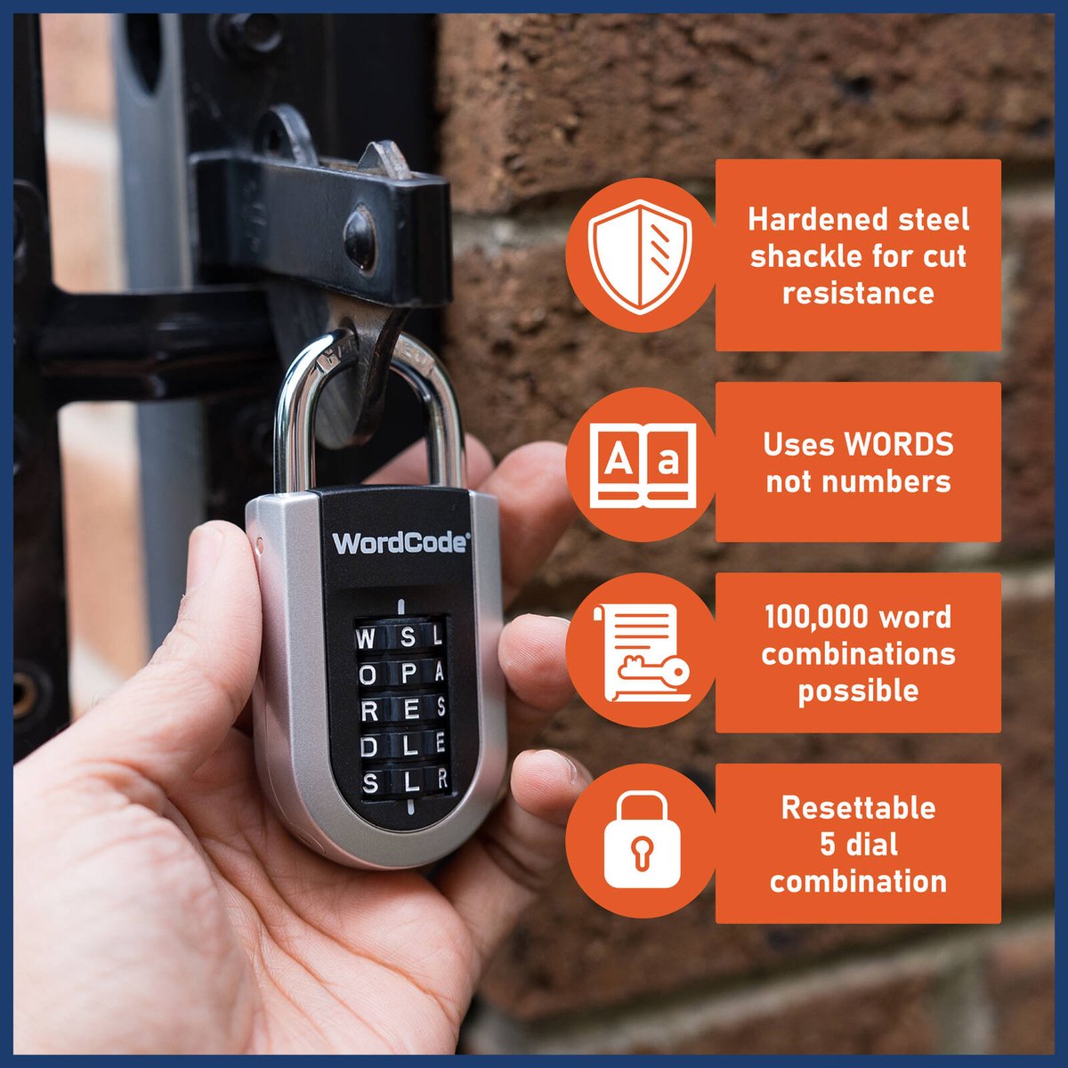 Wordcode 43 x 92mm Steel Vertilock 5 Dial Stacker Combination Padlock