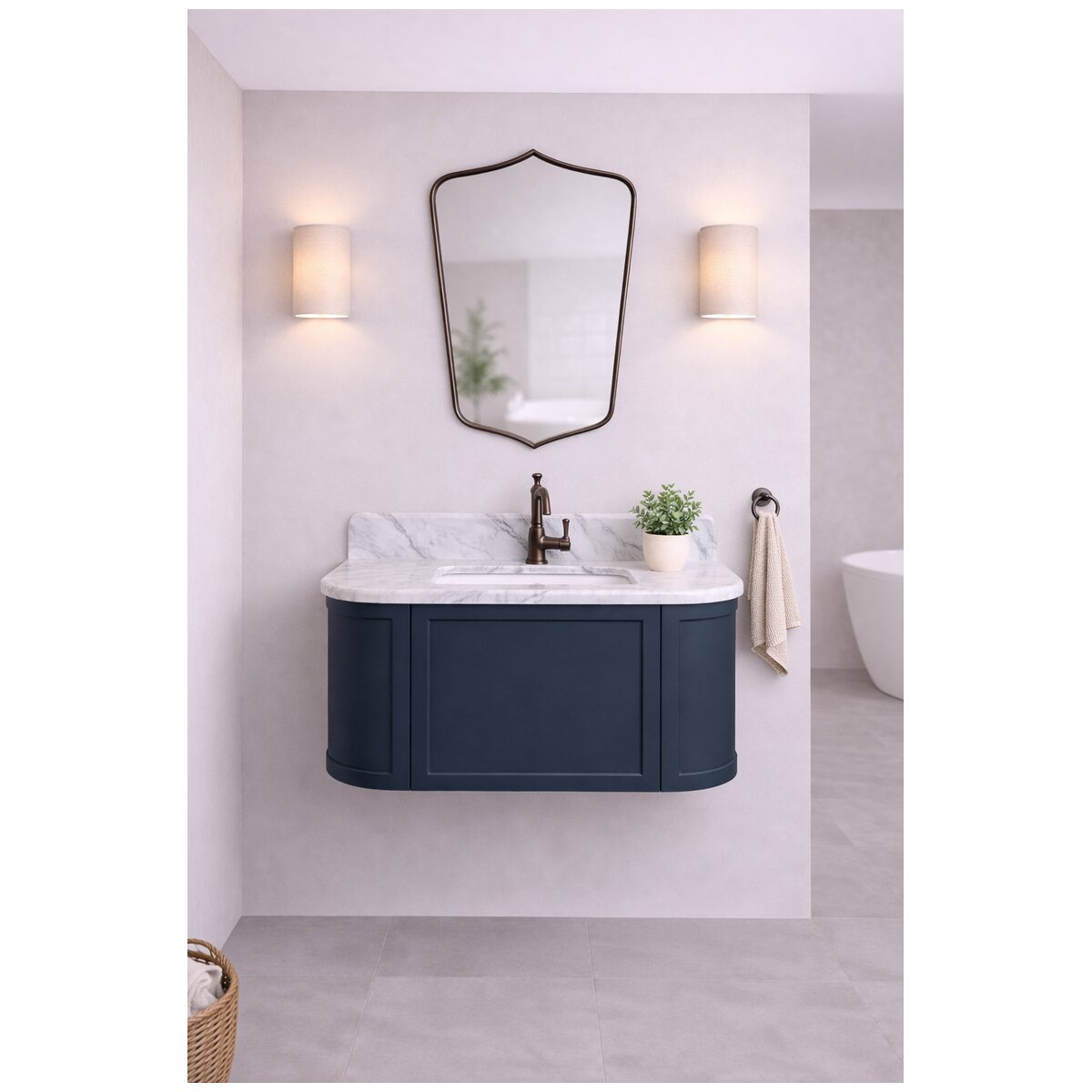 Turner Hastings Evara 90cm Wall Hung Vanity - Marble Top, Aegean Blue, 3 Tapholes - EV952-AB-3TH