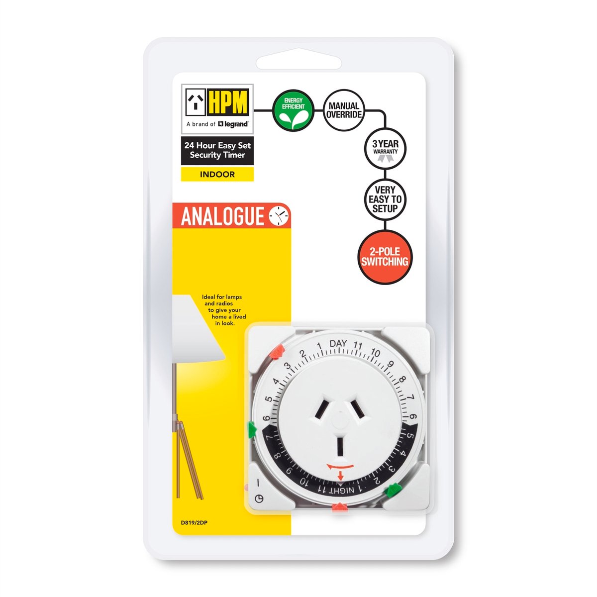 HPM Easy Set and Go 24HR Plastic Programmable Timer Indoor Outdoor D819/2DP
