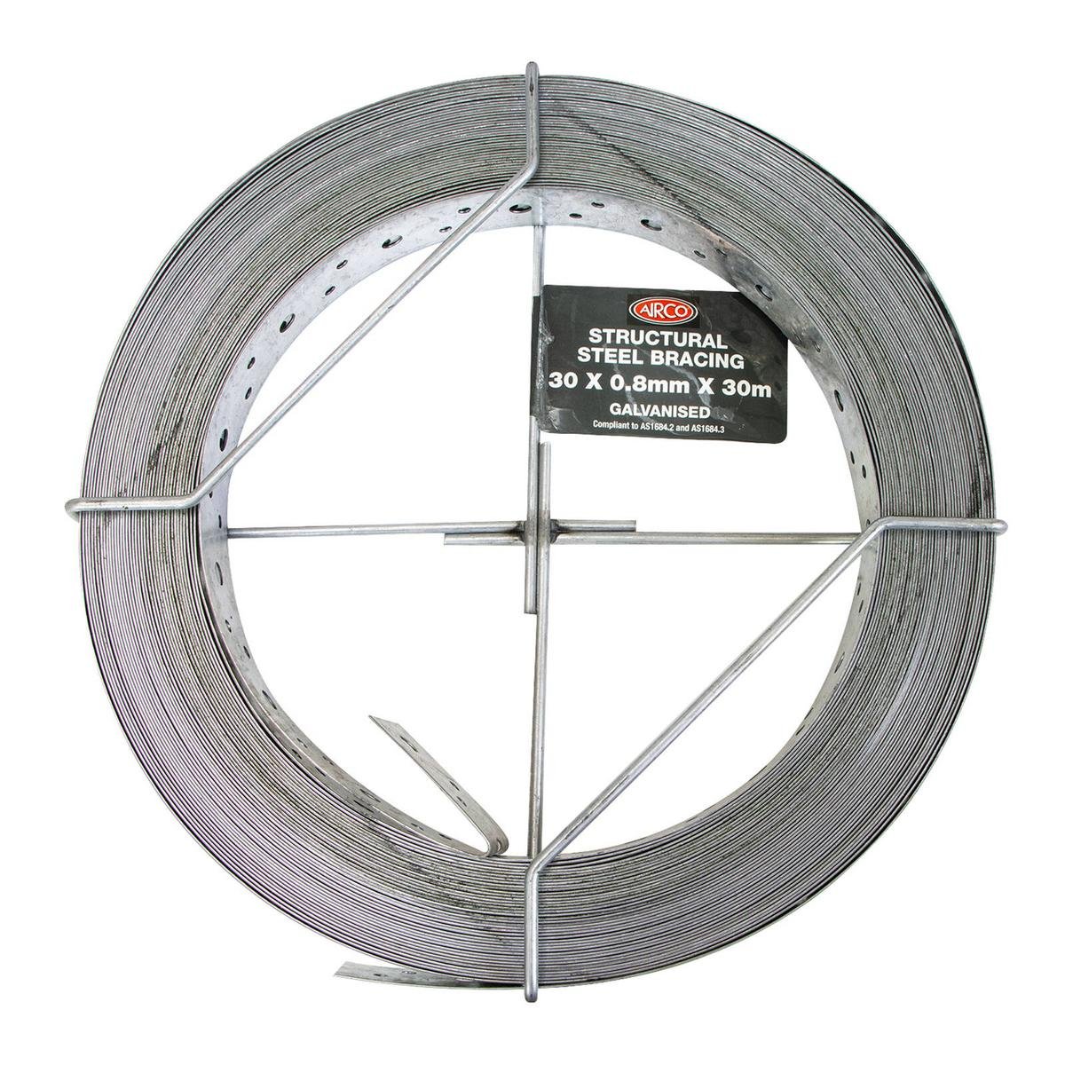 Airco 30 x 0.8mm x 30m Structural Galvanised Strapping with Pre-Punched Holes