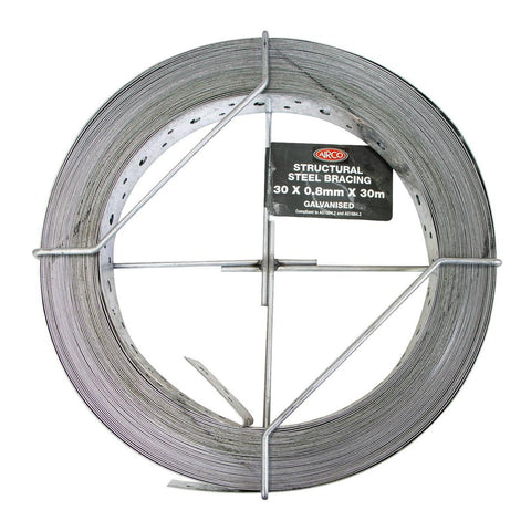 Airco 30 x 0.8mm x 30m Structural Galvanised Strapping with Pre-Punched Holes