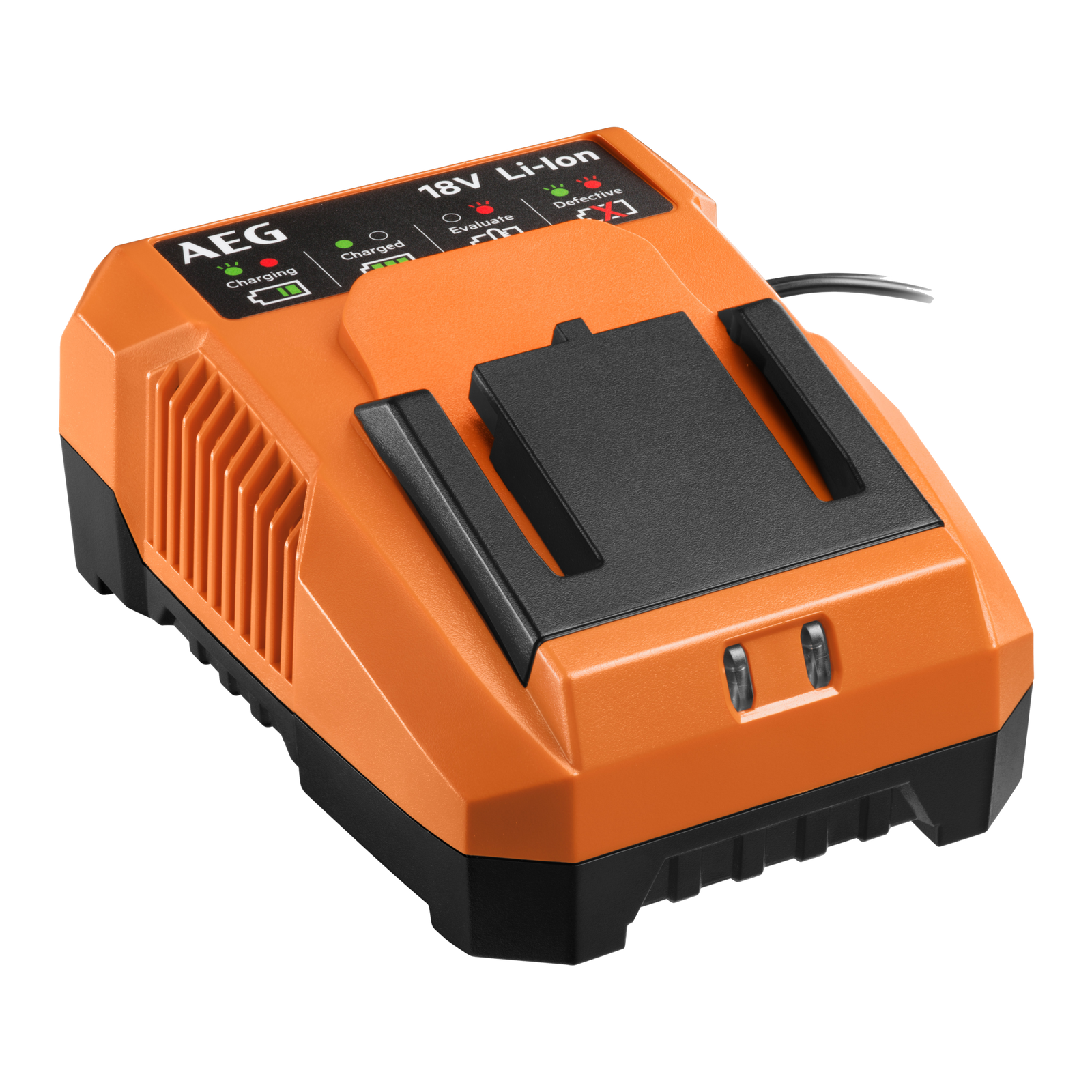 AEG 18V Battery Charger, Orange/Black, LED Display, Wall Mountable A18SPC30