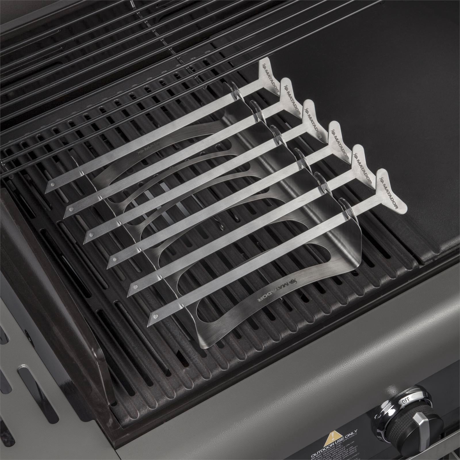 Matador 430 Stainless Steel Skewer Rack and Skewers Set with Long Handles