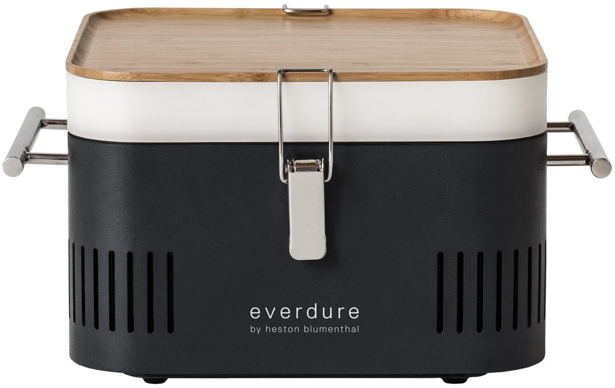 Everdure by Heston Blumenthal Cube Portable Charcoal BBQ - Porcelain Enamel Firebox - Black - HBCUBEG