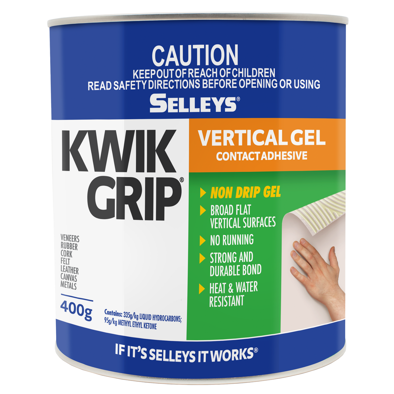 Selleys 400g Kwik Grip Gel Vertical Contact Adhesive - Solvent-Based, Non-Run