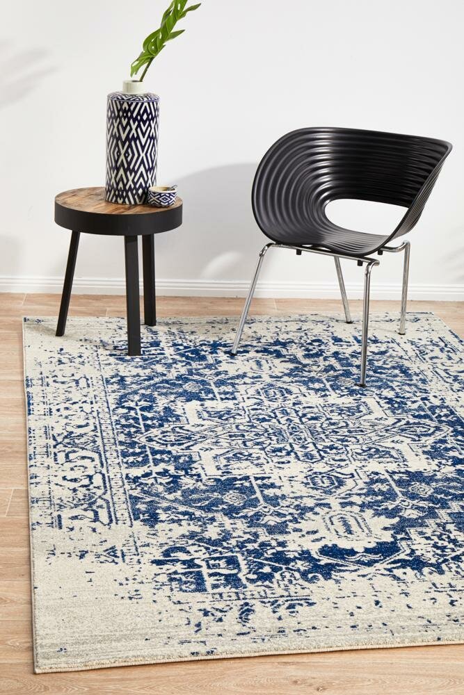 Rug Culture Evoke Large Power Loomed Rug 290x200cm - White Navy Polypropylene - Jute Weft - EVO253WNAV290X200