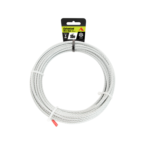 Pinnacle 4mm x 10m Galvanised Steel Wire Rope, 7x7 Construction