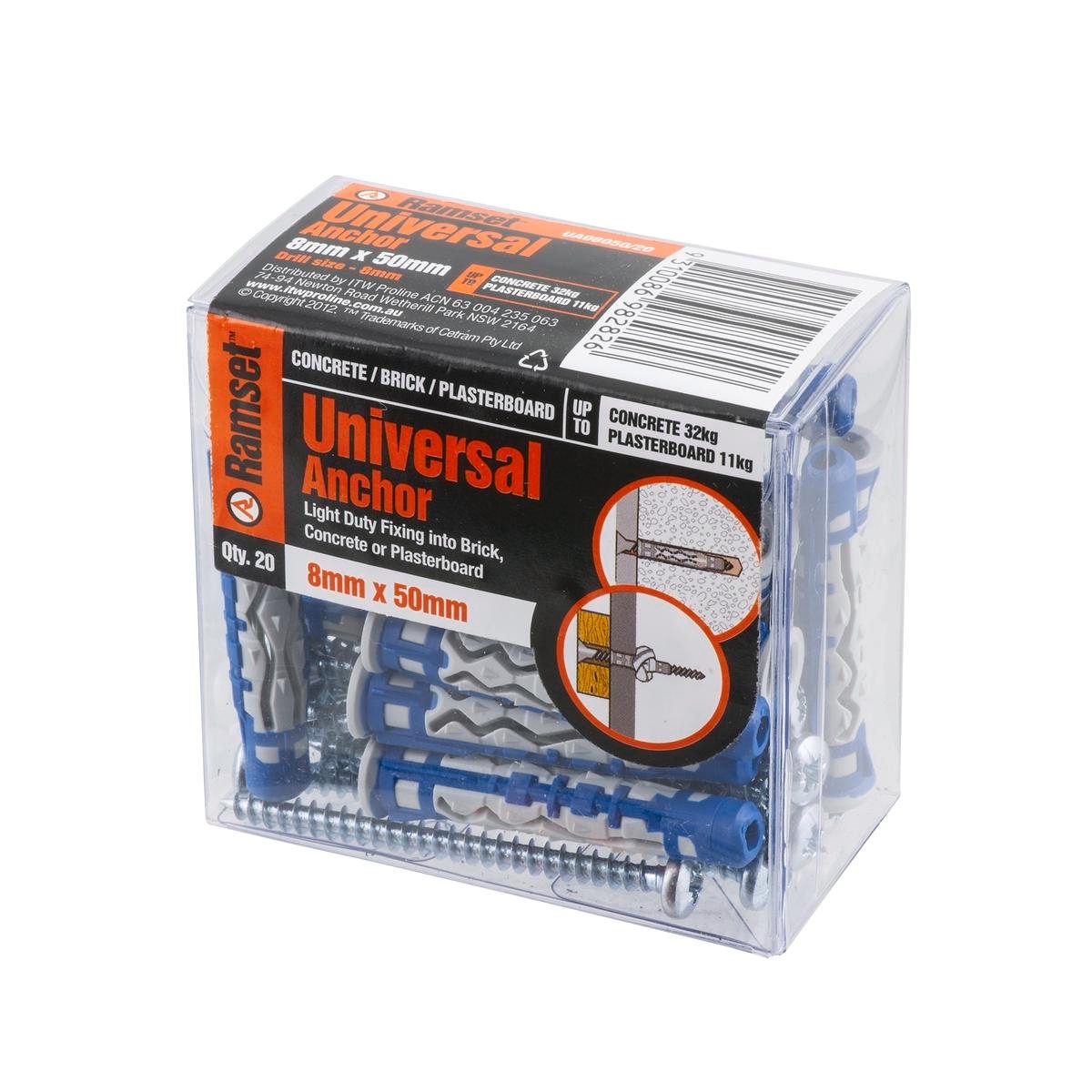 Ramset Universal Anchor 8 x 50mm 20 Pack - Grey and Blue - SuperSaverAU - view 1