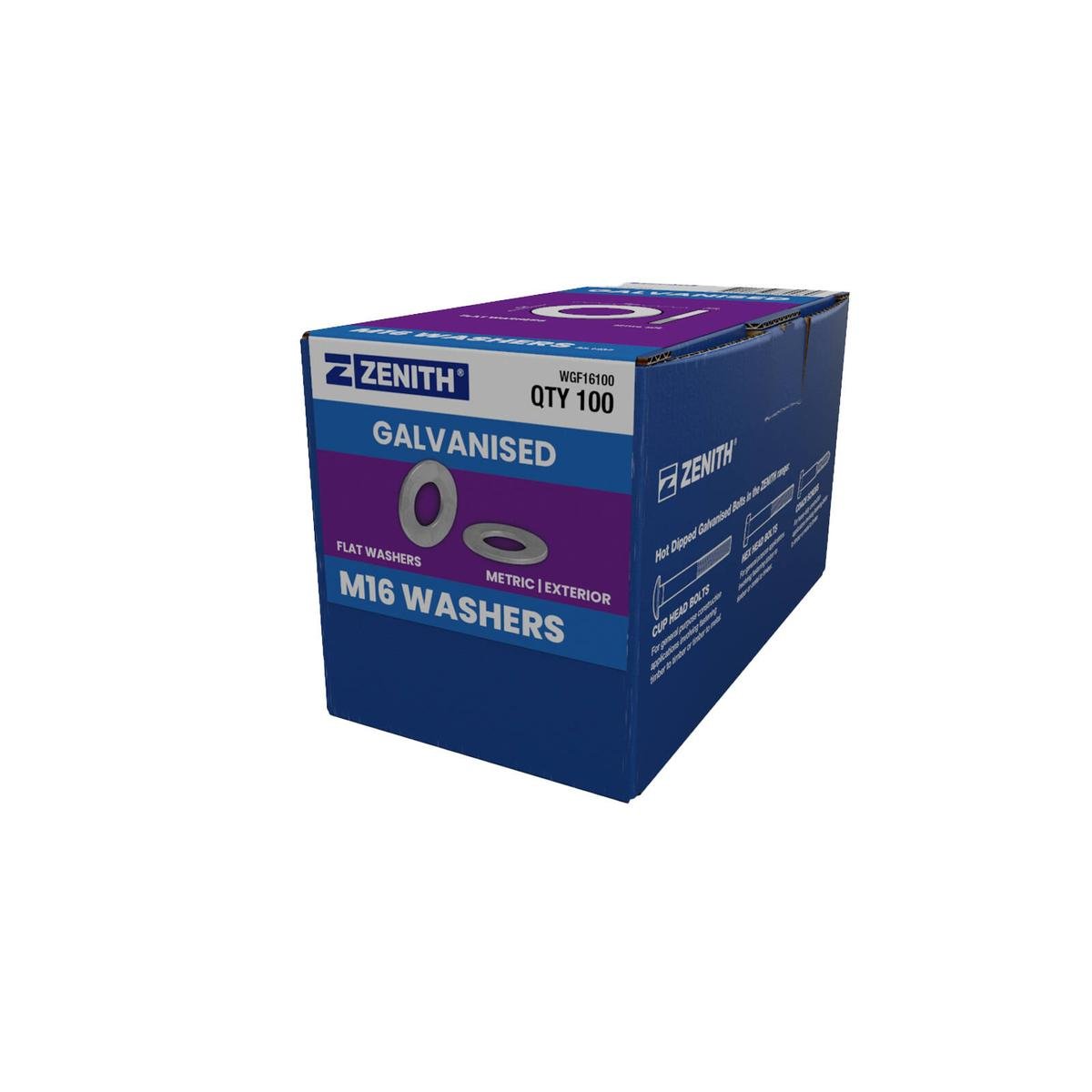 Zenith M16 Hot Dip Galvanised Flat Round Washers - 100 Pack