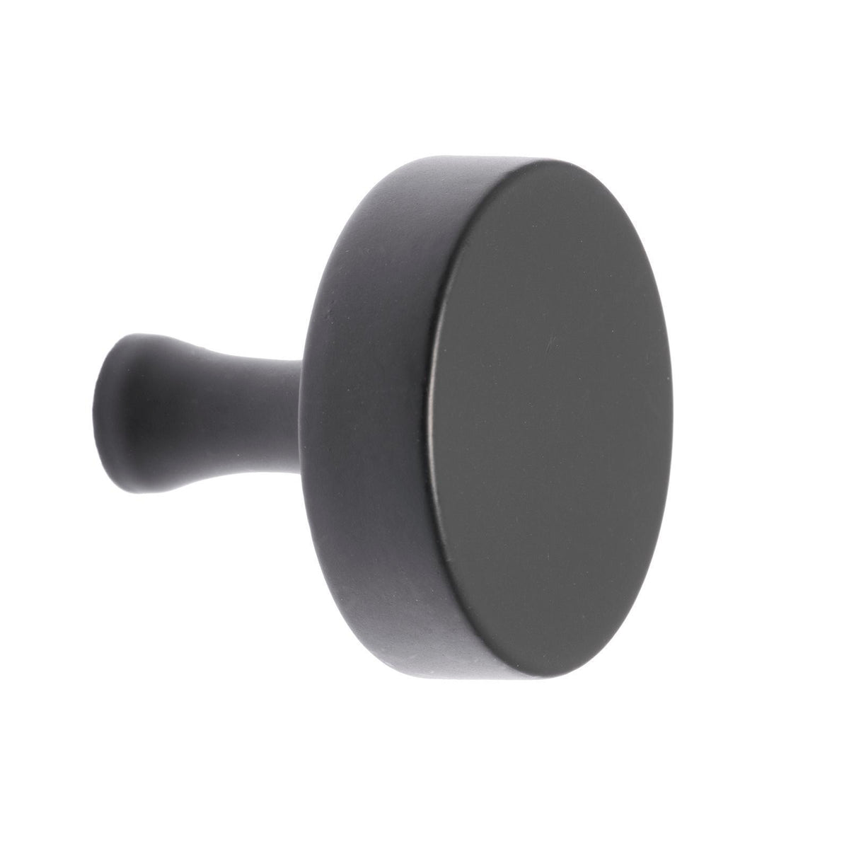Lane 32mm Matte Black Zinc Alloy Thick Round Cabinet Knob - 6 Pack