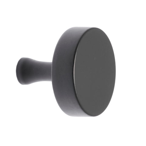Lane 32mm Matte Black Zinc Alloy Thick Round Cabinet Knob - 6 Pack